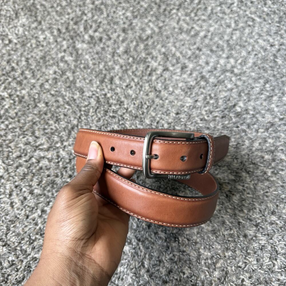 Tommy Hilfiger Thick Brown Leather Belt Handcrafted Size 40